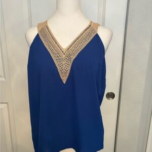 SHEIN Blue Gold Embellished Sleeveless Top.